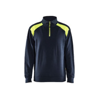 BLAKLADER 3353 High Vis Sweater Dark Navy Blue / Hi-Vis Yellow (Men) in Cotton French Terry 320 gsm – product display image; Application Craftsman, Holster Pockets false, Features 100% cotton; Hi-vis panels