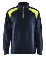 BLAKLADER Pullover  3353  with  for BLAKLADER Pullover  | 3353  Dark Navy Blue / High Vis Yellow 1/4 Zip Jersey Pullover in Cotton that have 1/4 Zip  available in Australia and New Zealand