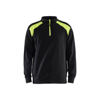 BLAKLADER 3353 High Vis Sweater Black / Hi-Vis Yellow (Men) in Cotton French Terry 320 gsm – product display image; Application Craftsman, Holster Pockets false, Features 100% cotton; Hi-vis panels