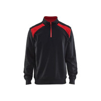 BLAKLADER 3353 Craftsman Sweater Black / Red (Men) in Cotton French Terry 320 gsm – product display image; Holster Pockets false, Features 100% cotton; Hi-vis panels