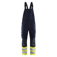 BLAKLADER 2888 High Vis Bib Overall Navy Blue / Hi-Vis Yellow (Men) in Inherent Flame-Resistant Ripstop with Kneepad Pockets