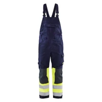 BLAKLADER 2607 Flame Resistant Bib Overall Navy Blue / Hi-Vis Yellow (Men) in Flame Resistant PolyCotton Twill with Kneepad Pockets