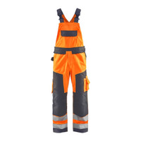 BLAKLADER 2660 High Vis Regular Fit Bib Overall Hi-Vis Orange / Mid Grey (Men) in Water-Repellent PolyCotton Twill 240 gsm with Holster Pockets and Kneepad Pockets