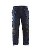BLAKLADER Trousers | 1496 Mens Service Dark Navy Blue /Yellow Trousers with Kneepad Pockets and Holster Pockets Rip-Stop with Stretch
