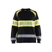 BLAKLADER 3409 High Vis Sweater Black / Hi-Vis Yellow (Women) in Cotton French Terry 320 gsm – product display image; Application Craftsman, Holster Pockets false, Features Hi-vis panels; Wide reflectors