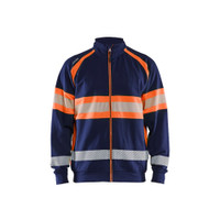 BLAKLADER 3551 High Vis Sweater Navy blue / Orange (Men) in Cotton French Terry 320 gsm – product display image; Application Craftsman, Holster Pockets false, Features Hi-vis panels; Wide reflectors