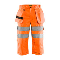 BLAKLADER 1539 High Vis Regular Fit Short Orange (Men) in Water-Repellent PolyCotton Twill with Holster Pockets and Kneepad Pockets (Water repellent; Pre-bent legs; Wide reflectives; Tool pockets)