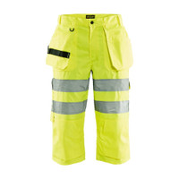 BLAKLADER 1539 High Vis Regular Fit Short Hi-Vis Yellow (Men) in Water-Repellent PolyCotton Twill with Holster Pockets and Kneepad Pockets (Water repellent; Pre-bent legs; Wide reflectives; Tool pockets)