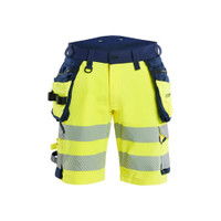 BLAKLADER 1120 High Vis Slim Fit Short Hi-Vis Yellow / Navy Blue (Men) in Polyester with Holster Pockets (4-way stretch; Detachable tool pockets; CORDURA® reinforced tool pockets; Body-hugging fit)