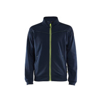 BLAKLADER 3362 High Vis Fleece Sweater Dark Navy Blue / Hi-Vis Yellow (Men) in Polyester Pique Fleece – product display image; Holster Pockets false, Features Soft, brushed inner; Kangaroo pocket