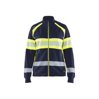 BLAKLADER 3505 High Vis Sweater Navy Blue / Hi-Vis Yellow (Women) in Cotton French Terry 320 gsm – product display image; Features Hi-vis panels; Wide reflectors