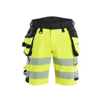 BLAKLADER 1120 High Vis Slim Fit Short Hi-Vis Yellow / Black (Men) in Polyester with Holster Pockets (4-way stretch; Detachable tool pockets; CORDURA® reinforced tool pockets; Body-hugging fit)