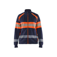 BLAKLADER 3505 High Vis Sweater Navy blue / Orange (Women) in Cotton French Terry 320 gsm – product display image; Application Hi-Vis, Features Hi-vis panels; Wide reflectors