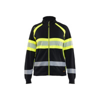 BLAKLADER 3505 High Vis Sweater Black / Hi-Vis Yellow (Women) in Cotton French Terry 320 gsm – product display image; Features Hi-vis panels; Wide reflectors