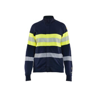 BLAKLADER 3472 Multinorm Sweater Navy Blue / Hi-Vis Yellow (Women) in Inherent Flame-Resistant Fleece – product display image; Features Inherent flame resistant; Antistatic quality; Ideal second layer; Soft, brushed inner