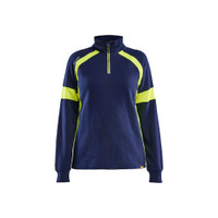 BLAKLADER 3566 High Vis Sweater Navy Blue / Hi-Vis Yellow (Women) in Cotton French Terry 320 gsm