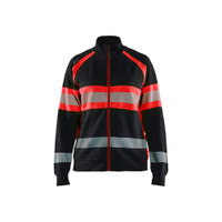BLAKLADER 3505 High Vis Sweater Black / Hi-Vis Red (Women) in Cotton French Terry 320 gsm – product display image; Features Hi-vis panels; Wide reflectors
