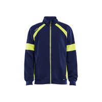 BLAKLADER 3567 High Vis Sweater Navy Blue / Hi-Vis Yellow (Men) in Cotton French Terry 320 gsm – product display image; Features 100% cotton; Hi-vis panels; Extended back