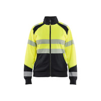BLAKLADER 3508 High Vis Sweater Hi-Vis Yellow / Black (Women) in Polyester Jersey – product display image; Features Soft, brushed inner; Kangaroo pocket; Wide reflectors