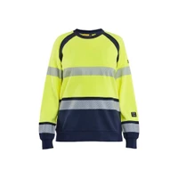 BLAKLADER 3454 Multinorm Sweater Hi-Vis Yellow / Navy Blue (Women) in Inherent Flame-Resistant Fleece – product display image; Features Inherent flame resistant; Antistatic quality; Soft, brushed inner