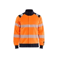 BLAKLADER 3461 Multinorm Sweater Orange / Navy blue (Men) in Cotton – product display image; Features Inherent flame resistant; Antistatic quality; Soft, brushed inner; Wide reflectors