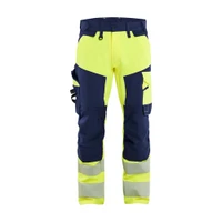 BLAKLADER 1124 High Vis Trouser Hi-Vis Yellow / Navy Blue in Polyester with Holster Pockets and Kneepad Pockets – product display image; Holster Pockets true, Stretch false