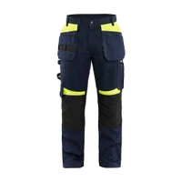 BLAKLADER 1555 Craftsman Trouser Dark Navy Blue / Hi-Vis Yellow (Men) in Durable PolyCotton Twill 300 gsm with Holster Pockets and Kneepad Pockets – product display image; Holster Pockets true, Stretch false