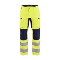 BLAKLADER 1589 Multinorm Trouser Hi-Vis Yellow / Navy Blue in Inherent Flame-Resistant Ripstop with Holster Pockets and Kneepad Pockets – product display image; Holster Pockets true, Stretch false