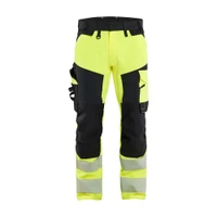 BLAKLADER 1124 High Vis Trouser Hi-Vis Yellow / Black in Polyester with Holster Pockets and Kneepad Pockets – product display image; Holster Pockets true, Stretch false