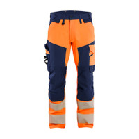 BLAKLADER 1124 High Vis Trouser Orange / Navy blue (Men) in Polyester with Holster Pockets and Kneepad Pockets