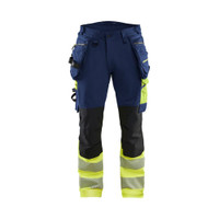 BLAKLADER 1125 High Vis Relaxed Fit Trouser Navy Blue / Hi-Vis Yellow (Men) in Polyester with Holster Pockets and Kneepad Pockets