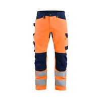 BLAKLADER 1703 High Vis Regular Fit Trouser Orange / Navy blue (Men) in Cotton with Kneepad Pockets – product display image; Application Hi-Vis, Holster Pockets false, Kneepad Pockets true, Features CORDURA® reinforced knee pad pockets; Water repell…