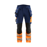 BLAKLADER 1125 High Vis Relaxed Fit Trouser Navy blue / Orange (Men) in Polyester with Holster Pockets and Kneepad Pockets
