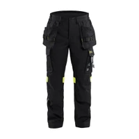 BLAKLADER 1418 Craftsman Trouser Black / Hi-Vis Yellow (Men) in Inherent Flame-Resistant Ripstop with Holster Pockets and Kneepad Pockets – product display image; Holster Pockets true, Stretch false, Features Inherent flame resistant; PFAS free; Rai…