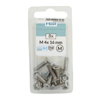 The HSI M4 x 16mm Countersunk Head Bolts with Nuts are manufactured to DIN 965 standards, ensuring precision, strength, and reliability. Made from A2 stainless steel, these bolts offer excellent corrosion resistance, making them suitable for indoor and outdoor use.