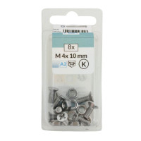 The HSI M4 x 10mm Countersunk Head Bolts with Nuts are manufactured to DIN 965 standards, ensuring precision, strength, and reliability. Made from A2 stainless steel, these bolts offer excellent corrosion resistance, making them suitable for indoor and outdoor use.