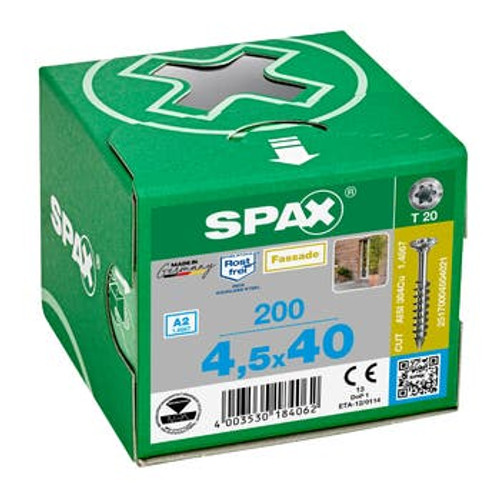 SPAX Screws | 4.5mm T20 Raised Countersunk Head Screws with Partial Thread in A2 304 Stainless Steel