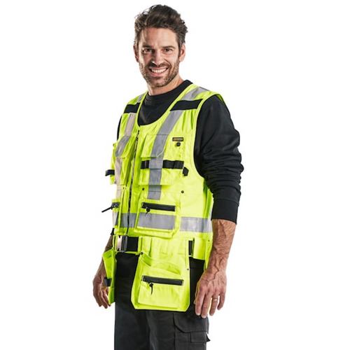 BLAKLADER Tool Vest 3032 with Holster Pockets  for BLAKLADER Tool Vest | 3032 High Vis Yellow  Tool Vest with Holster Pockets Reflective Tape Durable Poly/Cotton Blend that have Configuration available in Carpentry