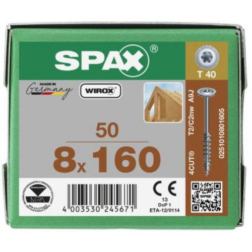 SPAX Washer Head Screws | 8mm Delta-Seal Washer Head Screws with T40 Drive for Pergola and Deck Building, Timber Beams Screws and Fasteners