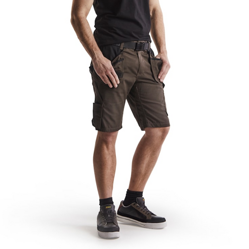 BLAKLADER Rip-Stop with Stretch Olive Green Shorts for Carpenters that have Holster Pockets  available in Australia and New Zealand