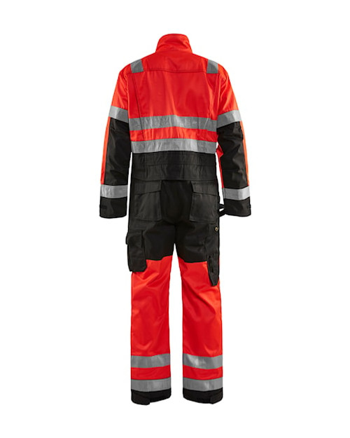 BLAKLADER Overalls | 6373 High Vis Red /Black Overalls with Kneepad Pockets and Reflective Tape in Polyester
