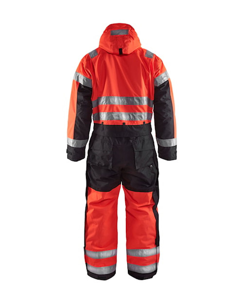 BLAKLADER Overalls | 6763 Winter High Vis Red /Black Overalls with Kneepad Pockets and Reflective Tape in Polyester