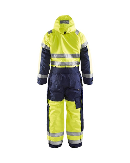 BLAKLADER Overalls | 6763 Winter High Vis Yellow /Navy Blue Overalls with Kneepad Pockets and Hood in Polyester