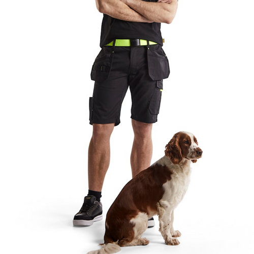 BLAKLADER Shorts 1494 with Holster Pockets  for BLAKLADER Shorts | 1494 Service Stretch Black / Yellow Shorts with Holster Pockets Rip-Stop with Stretch that have Configuration available in Carpentry