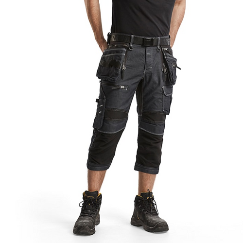 Craftsman Navy Blue Shorts with Kneepad Pockets Holster Pockets Denim with Stretch that have Configuration available in Carpentry