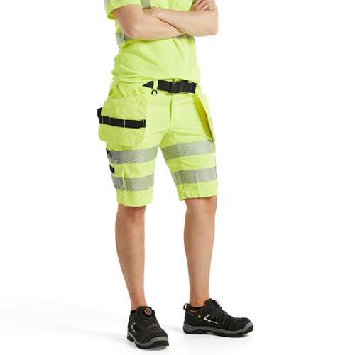 BLAKLADER Durable Poly/Cotton Blend High Vis Yellow Shorts for Carpenters that have Holster Pockets  available in Australia and New Zealand