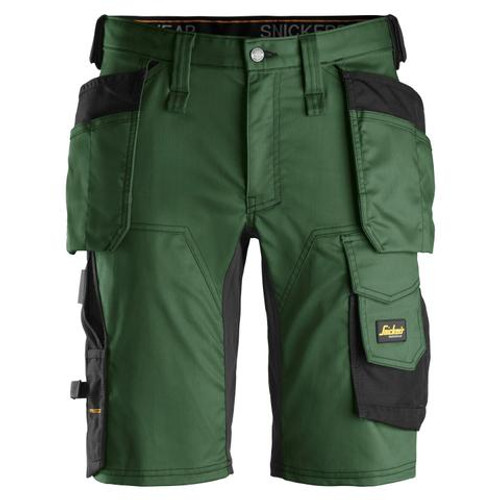 SNICKERS  6141 Mens Allround Work Green Shorts with Holster Pockets Cotton with Stretch that have Configuration available in Carpentry