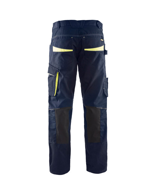 BLAKLADER Trousers 1495 with Kneepad Pockets  for BLAKLADER Trousers | 1495 Mens Service Dark Navy Blue / Yellow Trousers with Kneepad Pockets and Rip-Stop with Stretch that have Configuration available in Carpentry