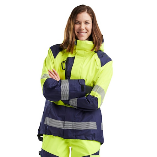 BLAKLADER Jacket | 4436 Womens High Vis Yellow /Navy Blue Jacket Hooded with Reflective Tape in Polyester