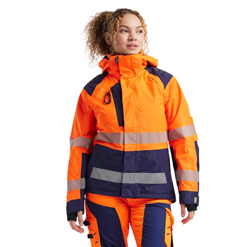 BLAKLADER Jacket | 4436 Womens High Vis Orange /Navy Blue Jacket Hooded with Reflective Tape in Polyester